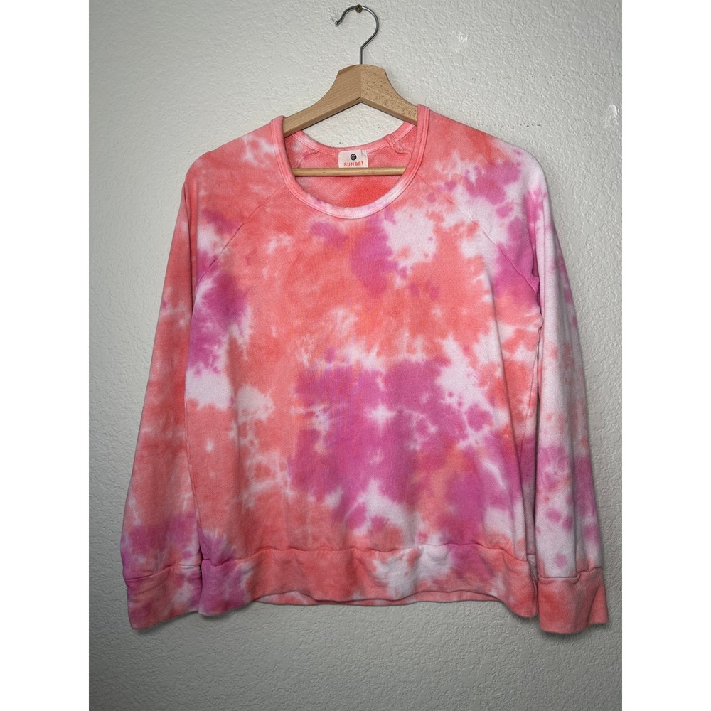 Sundry Womens Pink Orange Tie Dye Raglan Sweatshirt Size 1 Made in USA